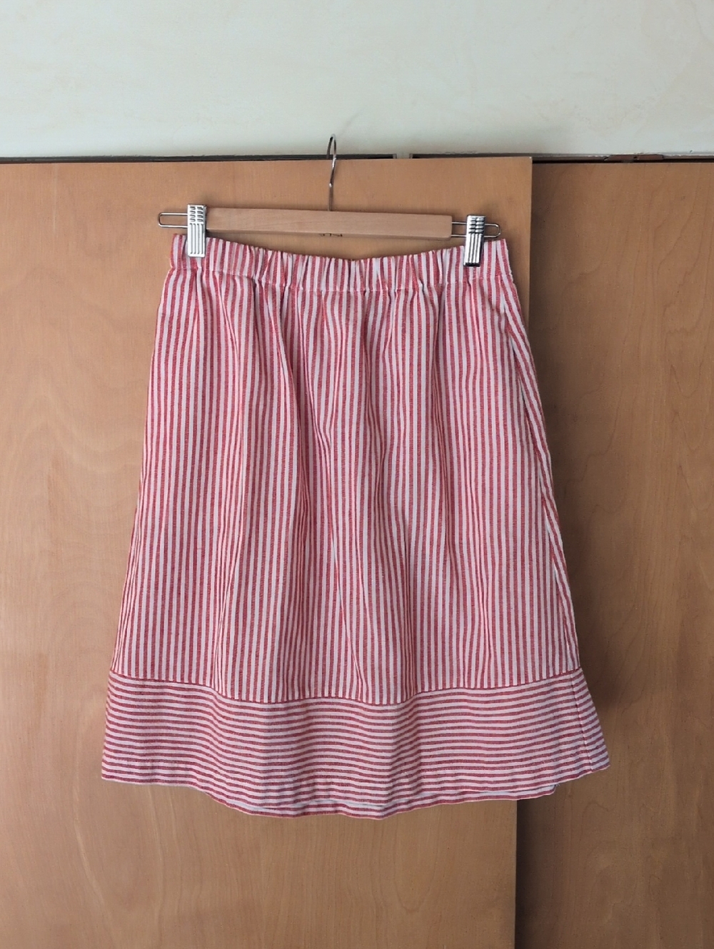 J. Crew Red & White Linen Striped A-Line Skirt